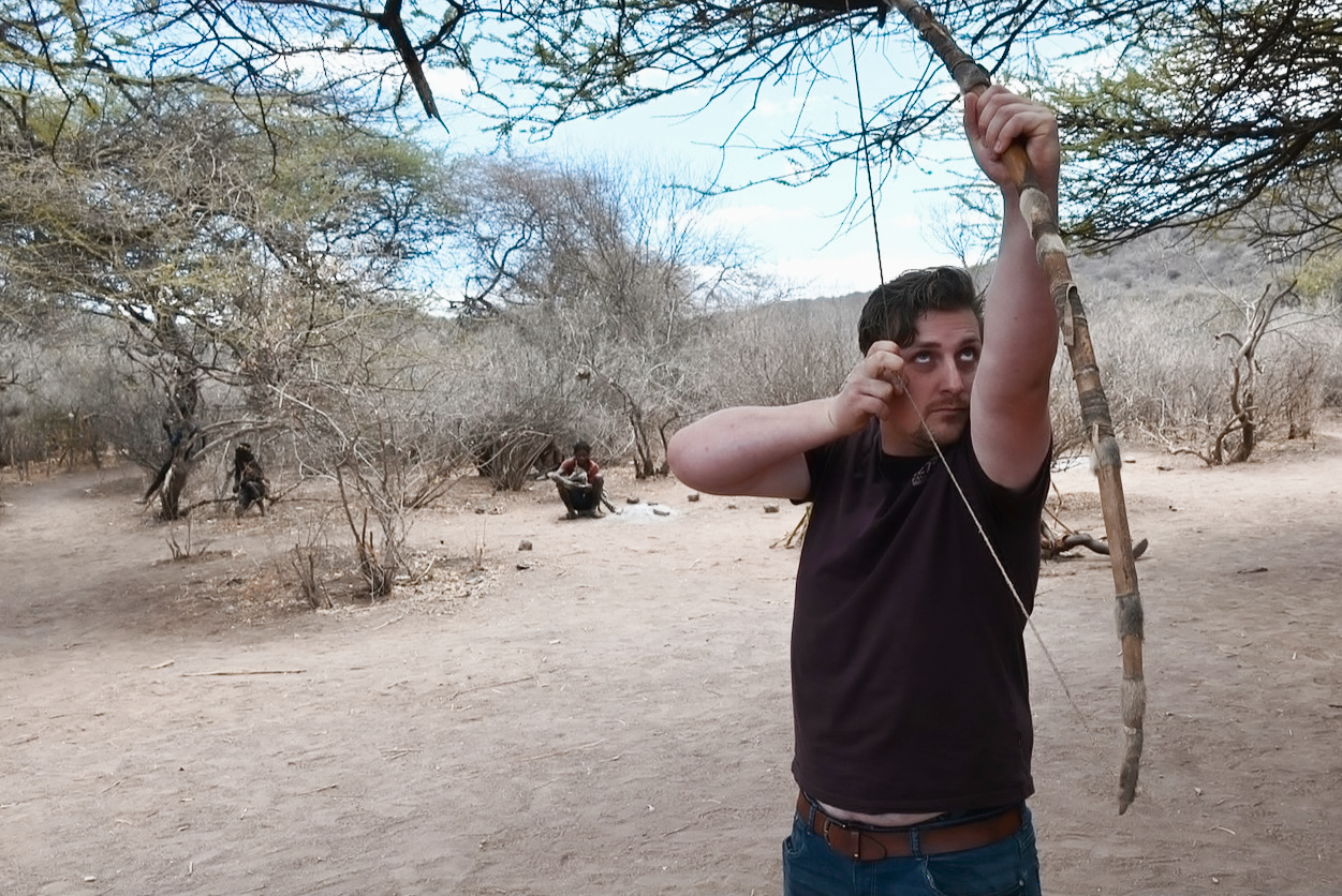 Jaap trying the Hadzabe bow