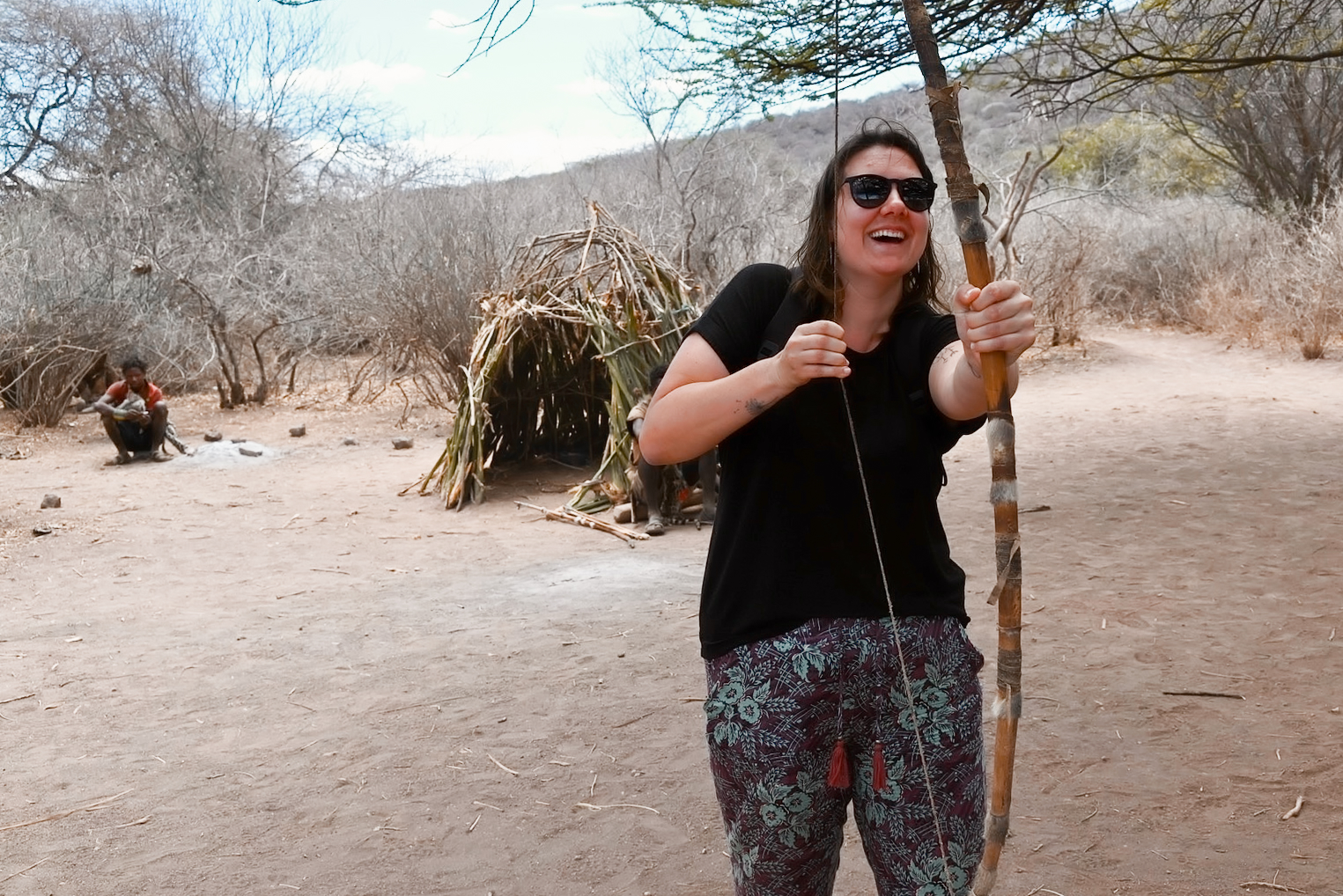 Leonie laughing with the Hadzabe bow