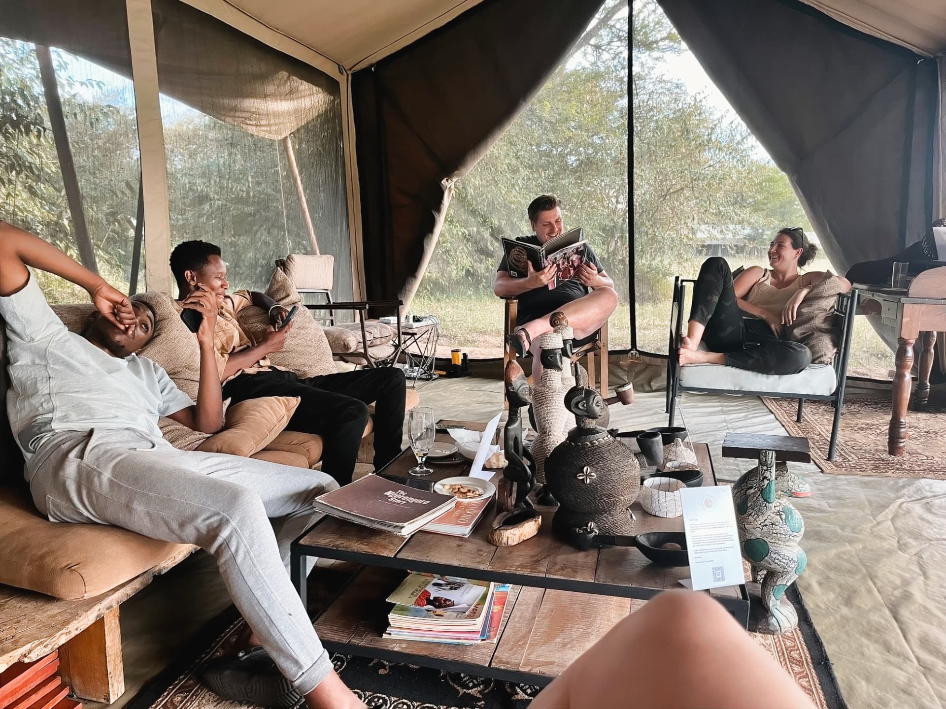 Hanging out in the safari tent
