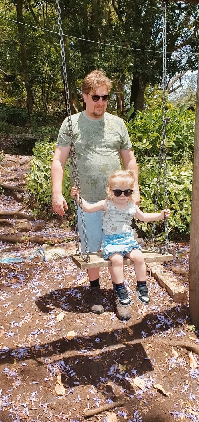 Jaap and Renske on the swing at Lake Duluti