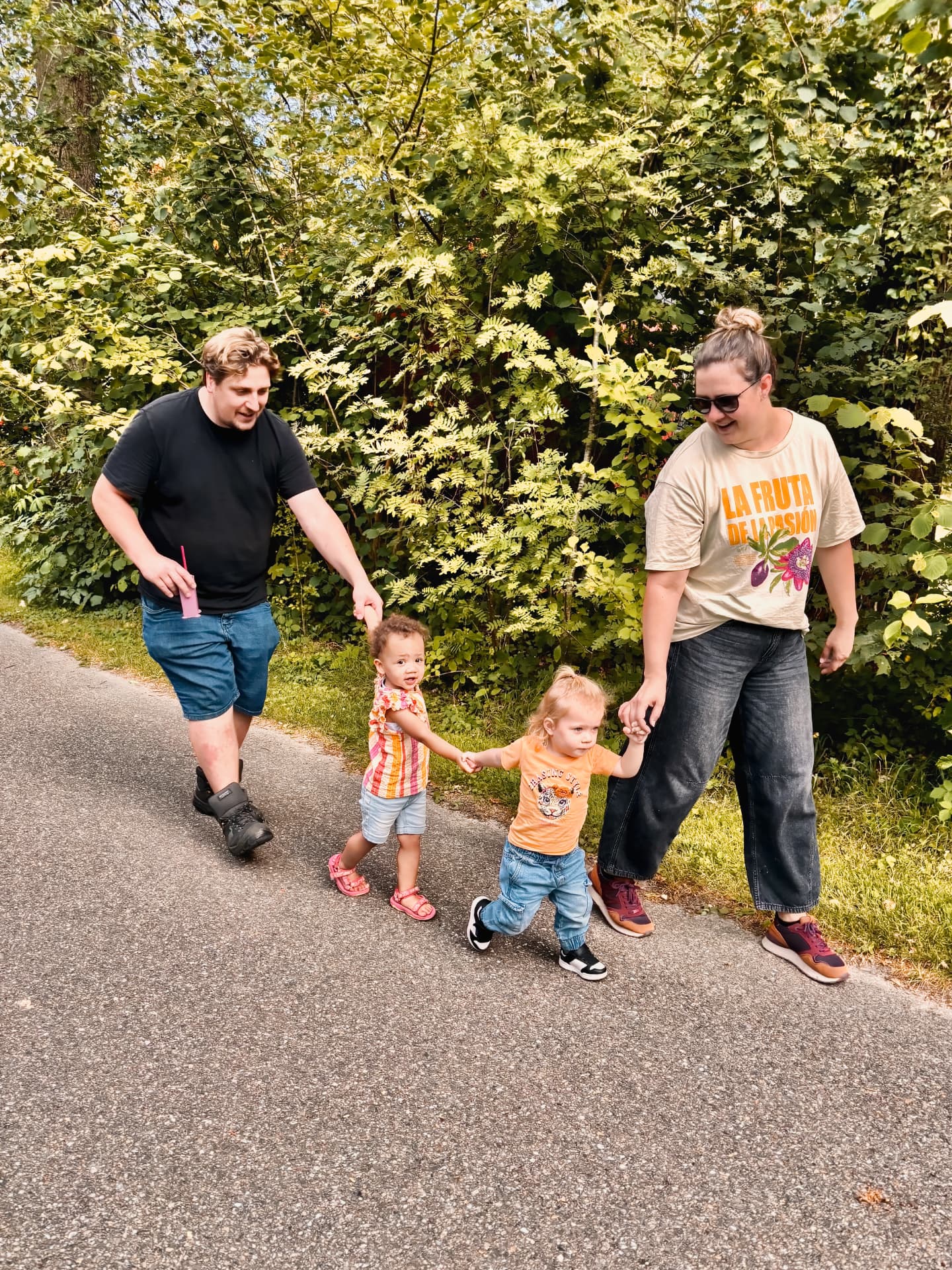 A family walk around the campsite