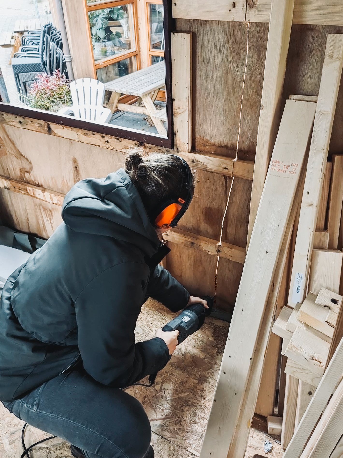 Renee renovating one of the cabins