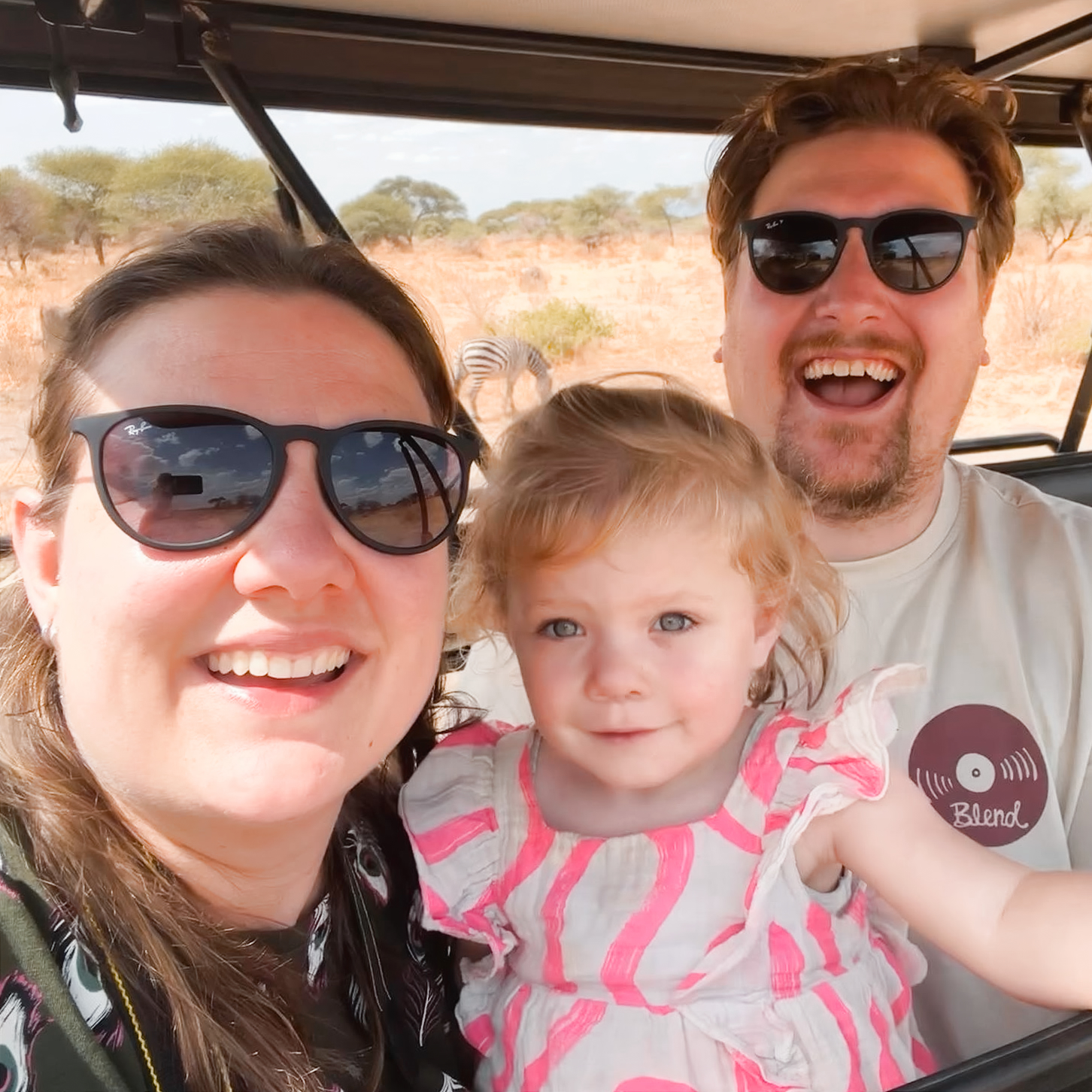 Leonie, Renske and Jaap, with a zebra along