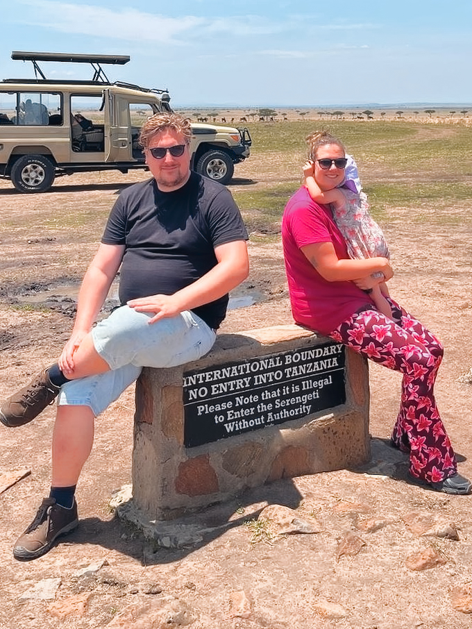 Jaap, Leonie and Renske at the border stone