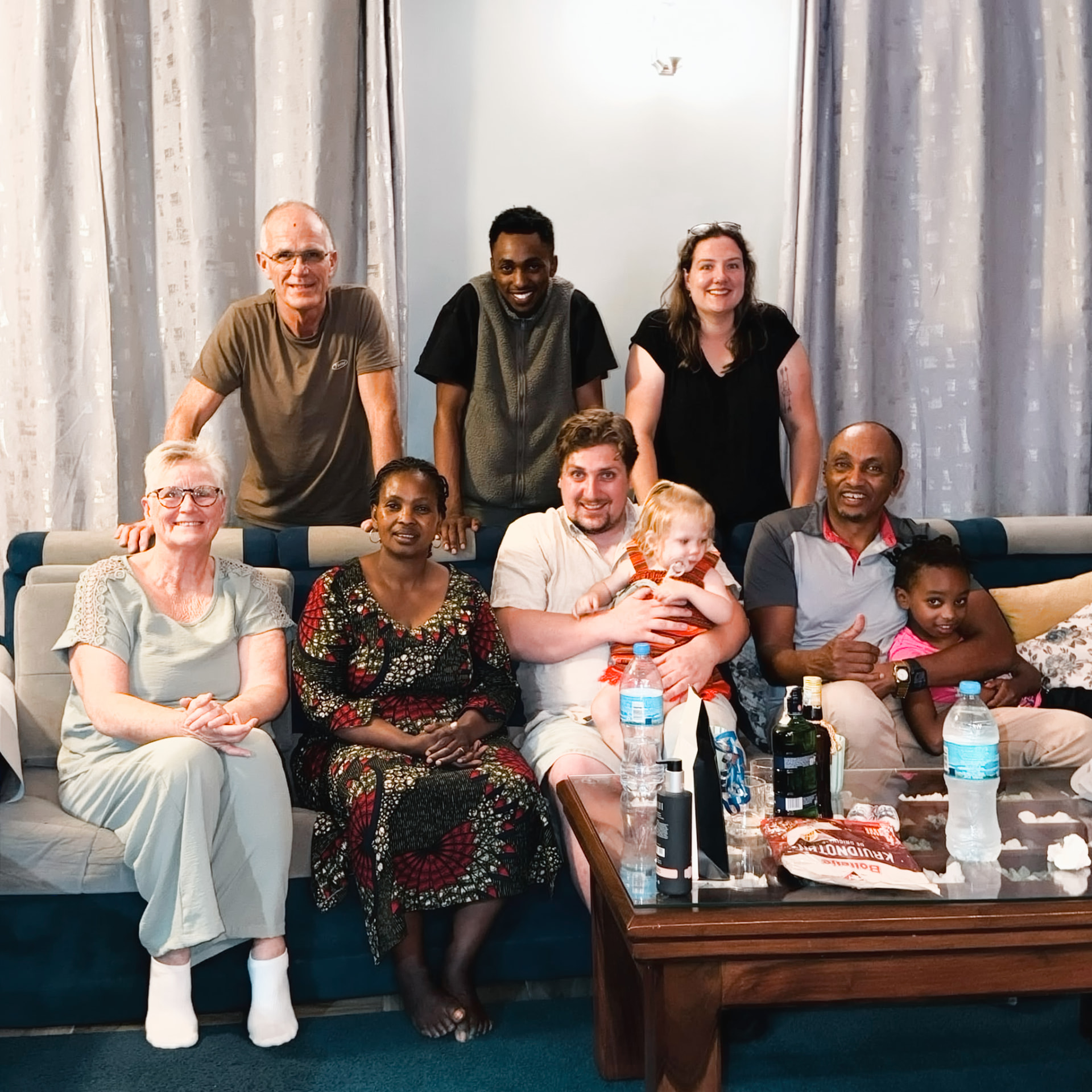 Family photo with Grace, Joseph and Joanna at Johnson's parents' home